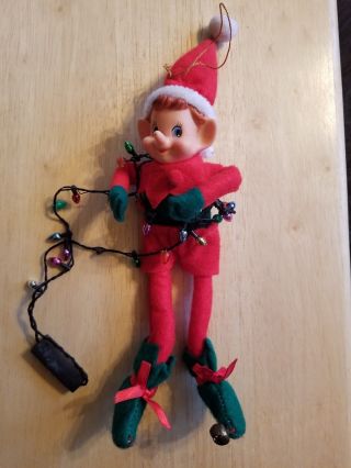 Christmas Elf Vintage Toy Bendable Figure Ornament W/christmas Lights Up Decor