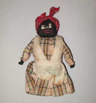 Great Old Vtg 1930s Hand Made Folk Art Black Cloth And Clothes Pin Doll 6 " Tall