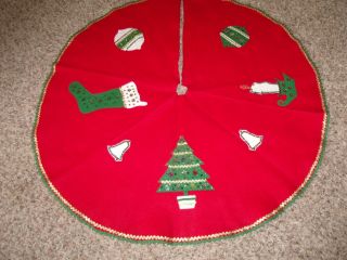 Vintage Felt Christmas Tree Skirt Beads Sequins Tree,  Stocking,  Candle 35 "