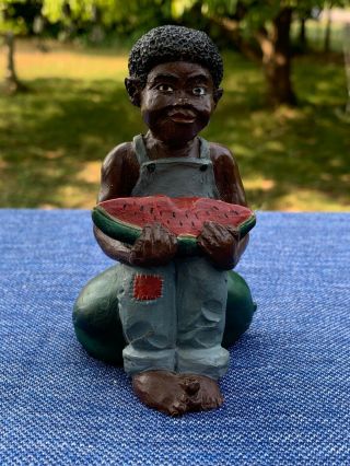Vintage Black Americana Folk Art BOY IN BIB OVERALLS Watermelon Toe UP ❤️ sj17j 3