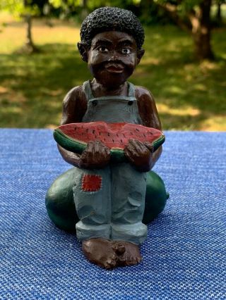 Vintage Black Americana Folk Art BOY IN BIB OVERALLS Watermelon Toe UP ❤️ sj17j 4