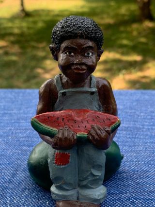 Vintage Black Americana Folk Art BOY IN BIB OVERALLS Watermelon Toe UP ❤️ sj17j 5