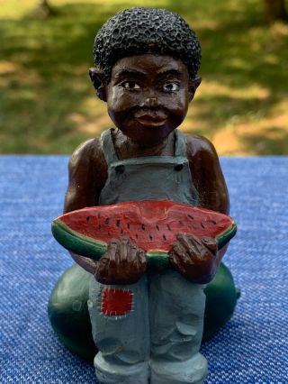 Vintage Black Americana Folk Art BOY IN BIB OVERALLS Watermelon Toe UP ❤️ sj17j 6