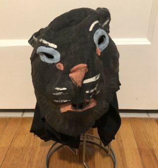 Vintage Antique Gauze Cloth Fabric Black Cat Halloween Mask From The 1940s