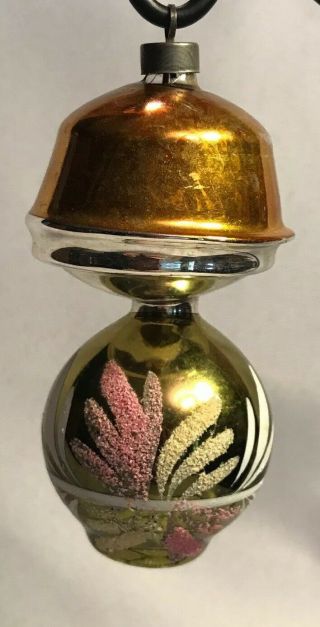 Vintage Russian Mercury Glass Lamp Christmas Tree Ornament Yellow Gold Pink 4”