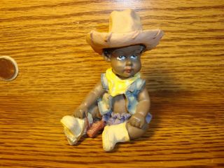 Vintage Black African American Resin Figurine " Black Child Playing Cowboy