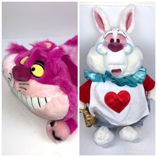 Disney Store Alice In Wonderland White Rabbit & Cheshire Cat Plush Stuffed Toy