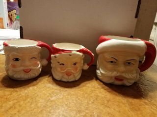 Vintage 3 Napcoware Winking Santa Claus Ceramic Mug Cup Japan Hand Painted