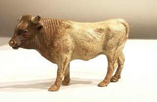 Composition Brown Spotted Bull.  1900s Great For Putz,  Nativity,  Scenes.  Germany