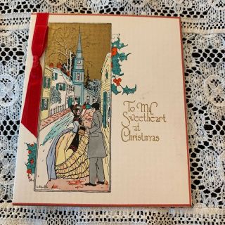 Vintage Greeting Card Christmas Rust Craft Couple Church Pretty Art Deco