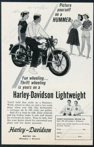 1959 Harley - Davidson Hummer Motorcycle Art Vintage Print Ad