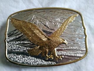 American Eagle 14k Gold And Silver Plated Western Belt Buckle 1982