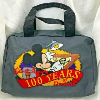 Older Disney Pin Bag 100 Years Of Dreams Mickey Mouse Draws Walt Embroidered Htf
