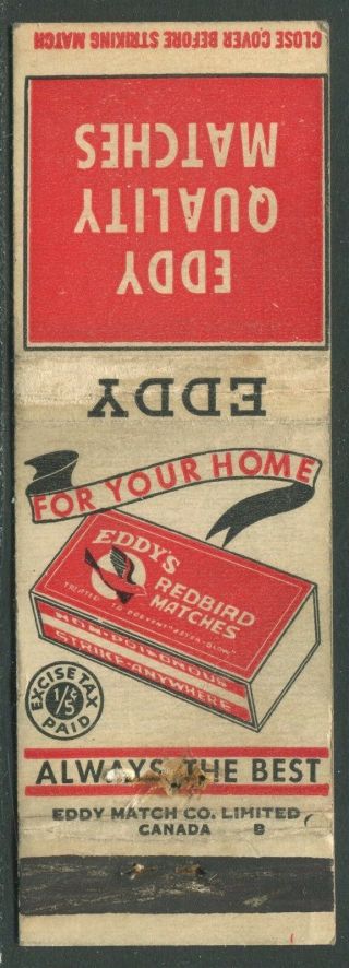 Canada Revenue 1/5¢ Excise Tax Match Book " Eddy Match Co.  "