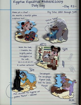 Disney Museum Of Pintiquities 5 Pin Set Egyptian Expedition With Stitch
