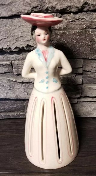 Vtg 1964 Senorita Lady With Hat Kitchen Table Napkin & Candle Holder Pottery