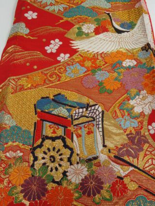 Ki06z130 Japanese Kimono Silk Uchikake Fabric Red,  Gold 37 "