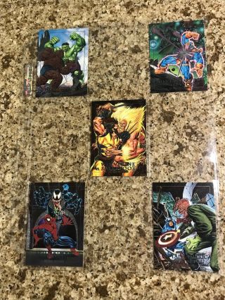 1992 Marvel Masterpieces Complete Battles Dyna Etch Insert Set Of 5.  Nm/m