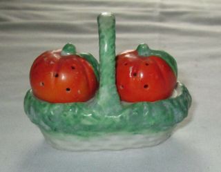 Vintage Halloween Pumpkins In Basket Japan Porcelain Salt & Pepper Shaker Set