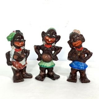 Vintage Black Americana African Tribal Island Native Figurines Japan Set 3