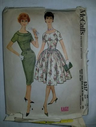 Dress Flare Fitted Sewing Pattern Mccalls 5357 Cut Complete Size 18 Vtg 60 
