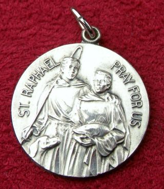 Vintage Old Testament Tobit & Archangel Raphael Sterling Silver Rosary Medal