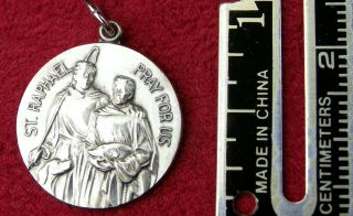 Vintage Old Testament Tobit & Archangel Raphael Sterling Silver Rosary Medal 3