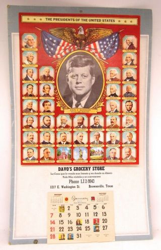 Jfk Kennedy 1962 Presidents Of The United States Calendar From Brownsville,  Texas