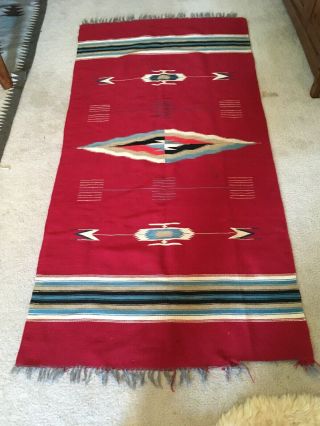Vintage Chimayo Blanket Textile Red “70 X 35