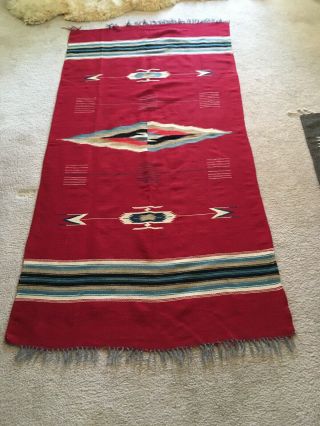 Vintage Chimayo Blanket Textile Red “70 X 35 3
