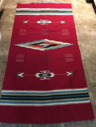 Vintage Chimayo Blanket Textile Red “70 X 35 6