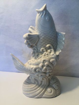 Vintage Asian Vase Koi Fish White Porcelain