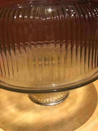 Heavy Vintage Glass Cake Plate with Dome Cover,  Clear Glass,  Ribbed design 5