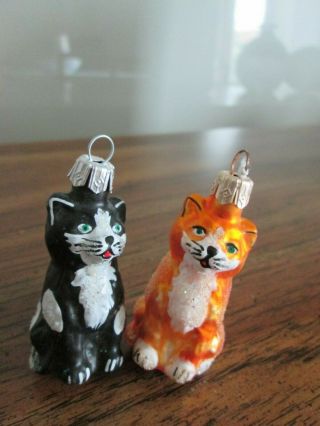 Rare Miniature Vintage Christmas Cat Glass Ornaments (2) E.  C.