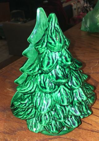 Vtg Ceramic Green Christmas Tree Holiday Napkin Holder Retro Kitchen Card Holder
