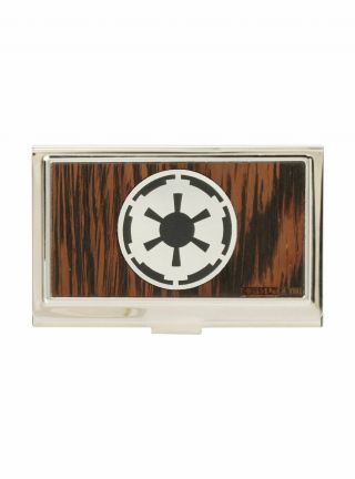 Star Wars Galactic Empire Insignia Logo Wood Metal Id Case Business Credit Card