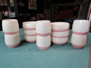 Vtg Bopp - Decker Vacron 6 Cups,  6 Bowls Pink And White Mid Century