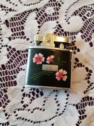 Vintage Continental Cmc Lighter Black Floral