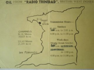Qsl Card From Radio Trinidad In The Bristish West Indies 1950