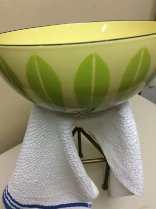 Vintage Cathrine Holm Lotus Enamel Mixing Bowl 8” Lime Green & Yellow 3