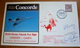 1981 British Airways Concorde 1st Flight London - Cairo Cover Signed By Crew