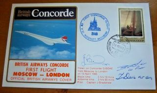 1985 British Airways Concorde 1st Flight Moscow - London Cover Signed By Crew