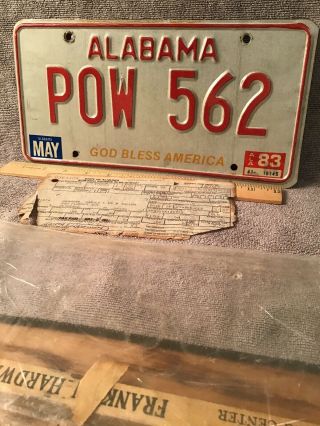 1983 Alabama POW License Plate With Tag Receipt Decatur Very Cool 4