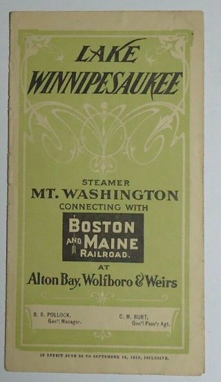 Boston & Maine Railroad 1916 Brochure - Lake Winnipesaukee