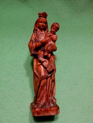Vintage Anri Crowned Madonna Mary & Jesus Wood - Carved Statue / Figure.  4 5/8 " H