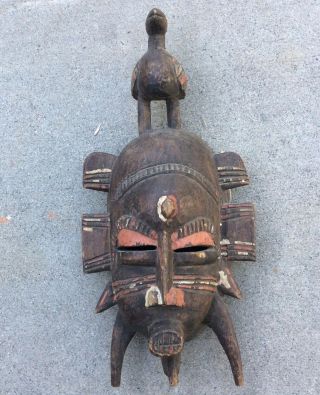Vintage Senufo Bird Crest Hand Carved Wood Mask Ivory Coast African Tribal Art