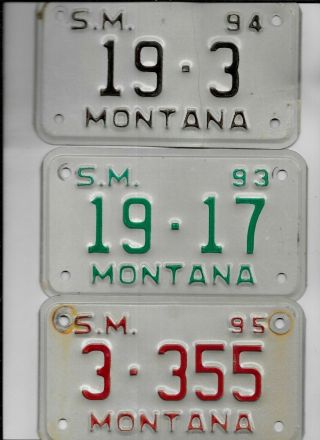 (3) Montana 1993/1994/1995 License Plates " 3 - Pack " Yellowstone Chouteau Chouteau
