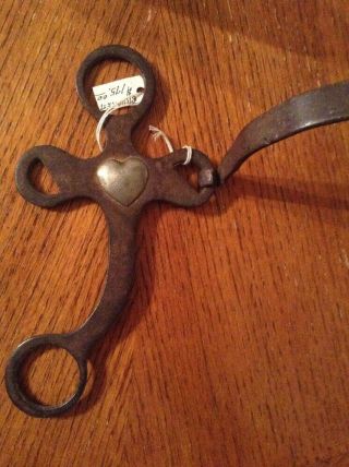 Vintage Crockett Horse Bit With Silver Mounted Hearts