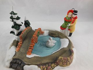 Christmas Village Skating Pond W Walking Bridge & Swans,  Fitz & Floyd Ornament