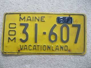 1956 Maine Commercial License Plate 31 - 607 With 1960 Tab - Vacationland